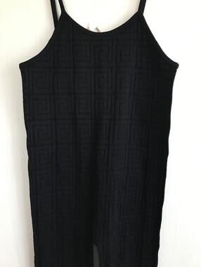 Black Textured Sleeveless Jumpsuit with Spaghetti Straps